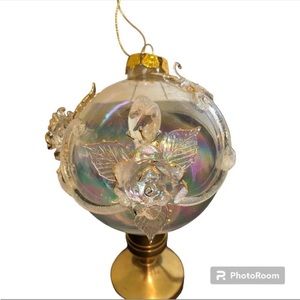 Vintage Unique Blown Glass Christmas Ornament 3D Flower and Butterfly Collector